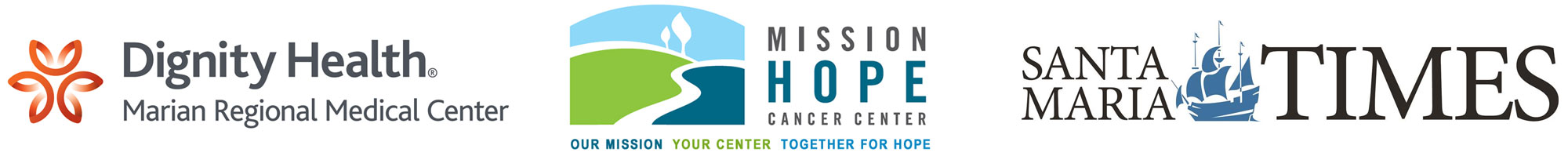 Logos for Marian Regional Medical Center, Mission Hope Cancer Center and Santa Maria Times