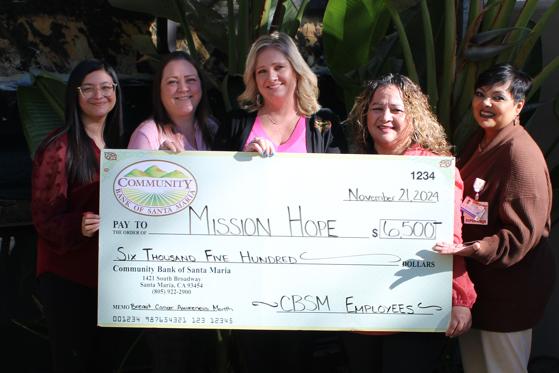 Community Bank of Santa Maria Staff with Check